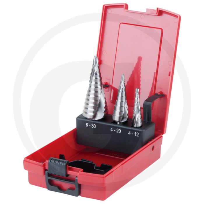 Ks tools hss stappenboor-set in kunststofcassette, 3-delig - 118° spitzenwinkel