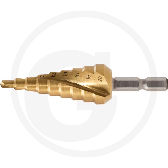 Ks tools 1/4" hss-tin stappenboor-bit, Ø 4-12 mm, 118° spitshoek, 9 stappen Ks tools 1/4" hss-tin stappenboor-bit, Ø 4-12 mm, 118° spitshoek, 9 stappen