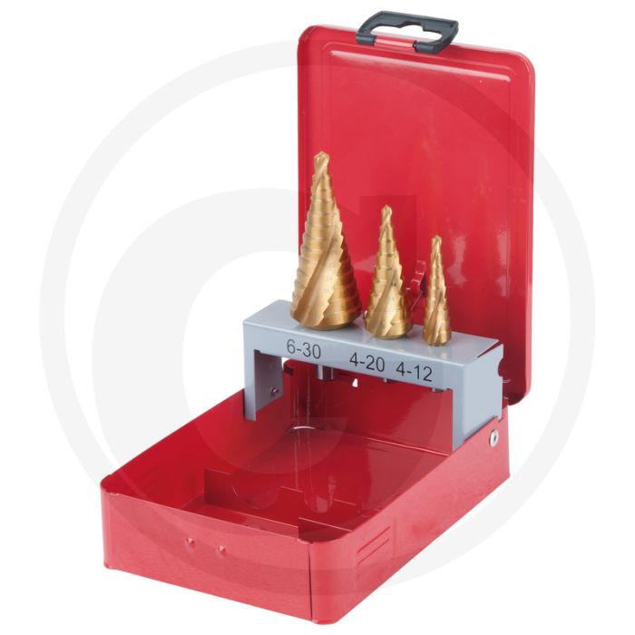 Ks tools hss tin stappenboor-set, 3-delig, tin-beschichtete oberfläche Ks tools hss tin stappenboor-set, 3-delig, tin-beschichtete oberfläche