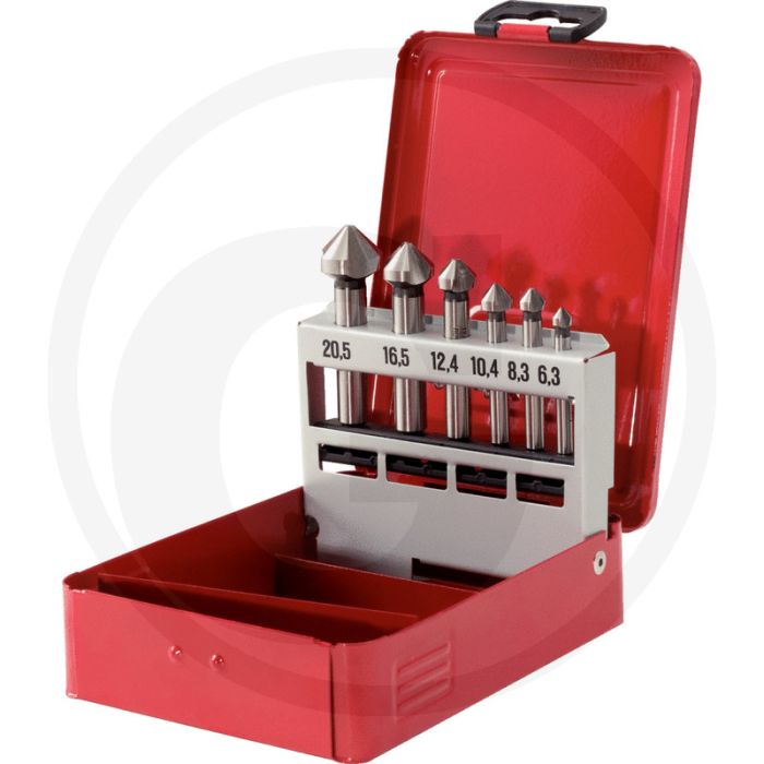 Ks tools hss countersink drill set 90° in steel case, 6-piece - 90° senkwinkel, 3 schneiden, zylindrischer schaft Ks tools hss countersink drill set 90° in steel case, 6-piece - 90° senkwinkel, 3 schneiden, zylindrischer schaft