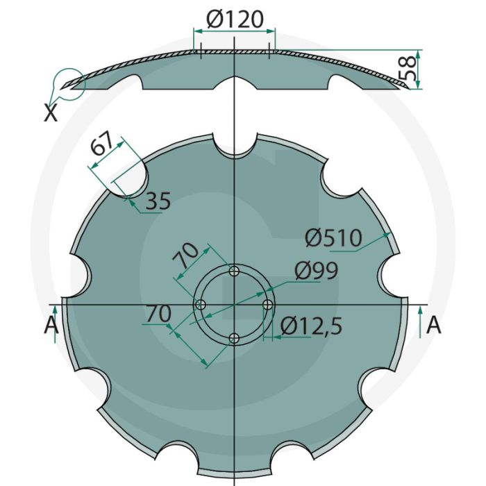 Eggeschijf fijn getand, Ø: 510 mm - 15 tanden