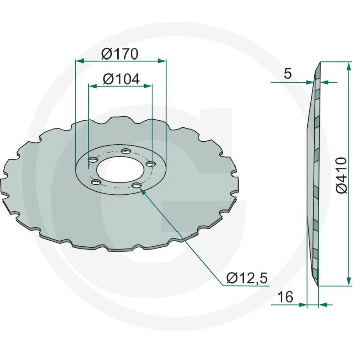 Schijf getand, cx-mulch, Ø: 410 x 5 mm - 20 tanden