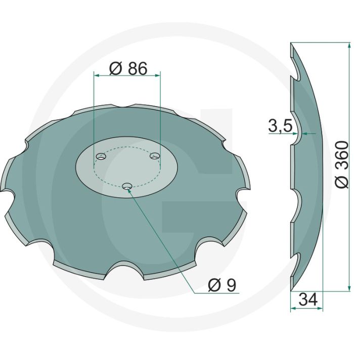 Getande schijf getand, markeur, Ø: 365 x 3 mm, 3-gaats - 10 tanden