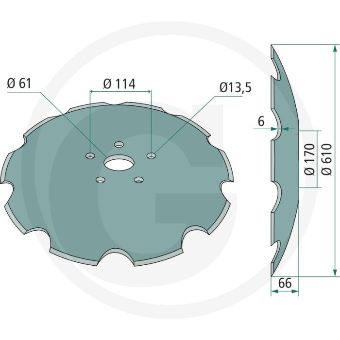 Eggeschijf getand, Ø: 610 x 6 mm - 10 tanden