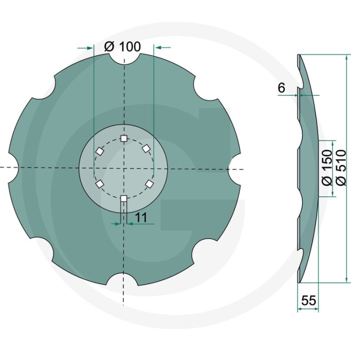 Eggeschijf getand - buiten-Ø: 510mm, dikte: 6mm, aantal tanden: 10