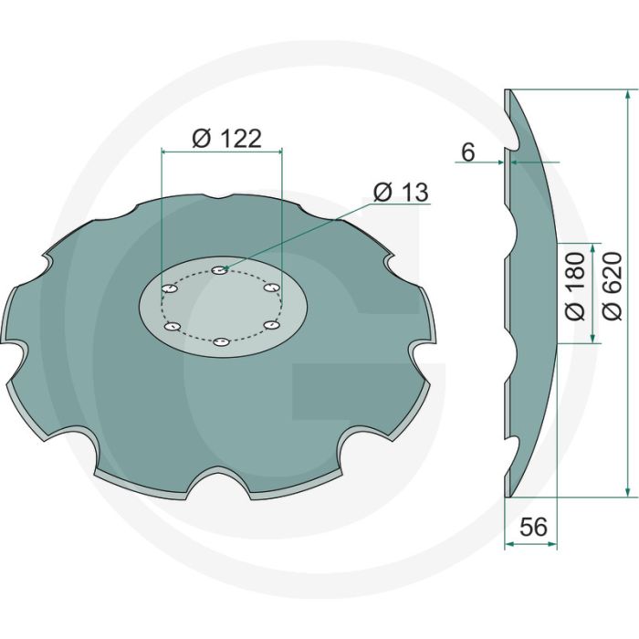 Eggeschijf getand, Ø: 620 x 6 mm - 10 tanden