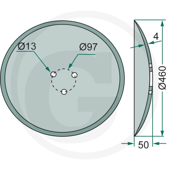 Schijfkouter glad - buiten-Ø 460mm, dikte 4mm, gatafstand-Ø 97mm, 3 boringen