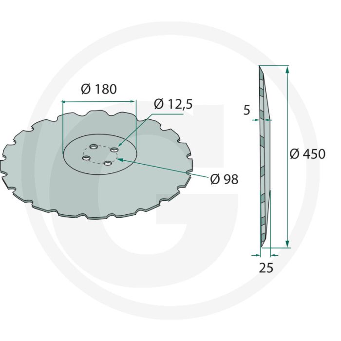 Eggeschijf fijn getand Ø: 450 x 5 mm - 20 tanden