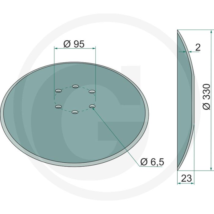 Zaaischijf glad, Ø: 330 x 2 mm - gatafstand-Ø: 95mm