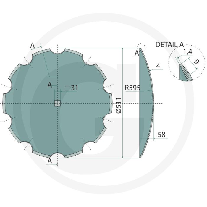 Roue dentée, Ø : 511 x 4 mm - 10 dents