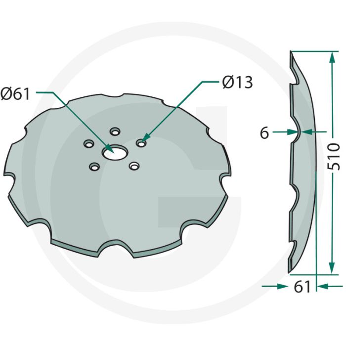 Eggeschijf getand, Ø: 510 x 6 mm steek-Ø: 110 mm - 10 tanden