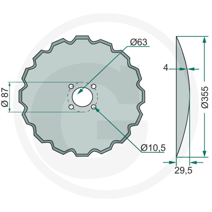 Ruimer-schijf getand, Ø: 355 x 4 mm - 16 tanden