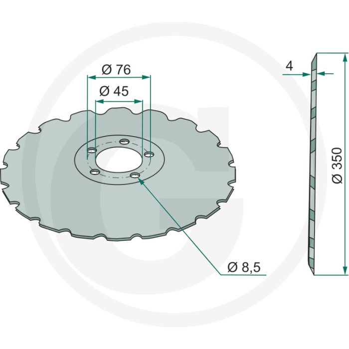 Zaaischijf getand, Ø: 350 x 4 mm - 11 tanden