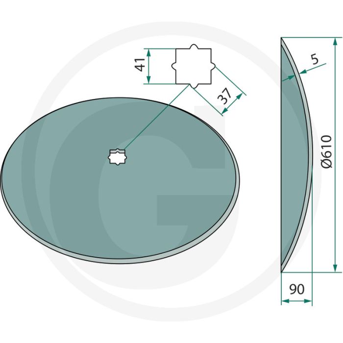 Eggeschijf glad, Ø: 610 x 5 mm, voor 4-kant as - dikte: 5 mm