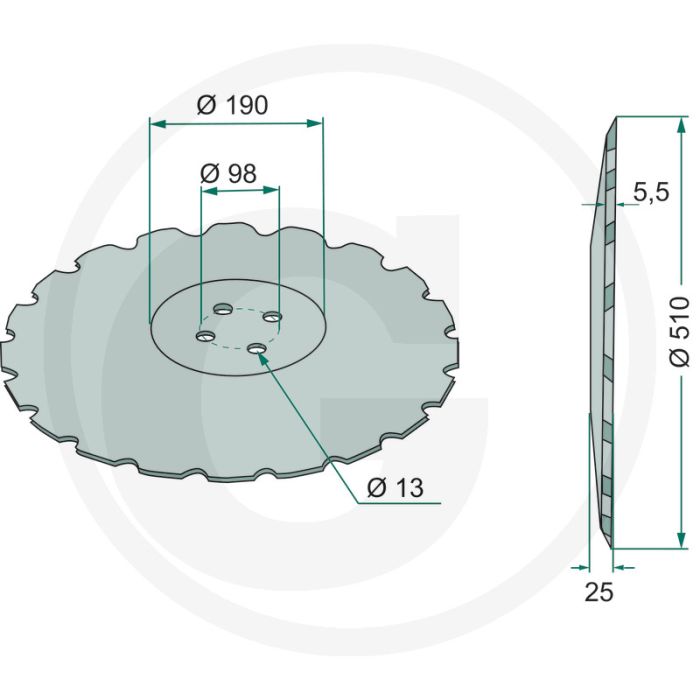 Eggeschijf fijn getand, Ø: 510 x 5,5 mm - 20 tanden