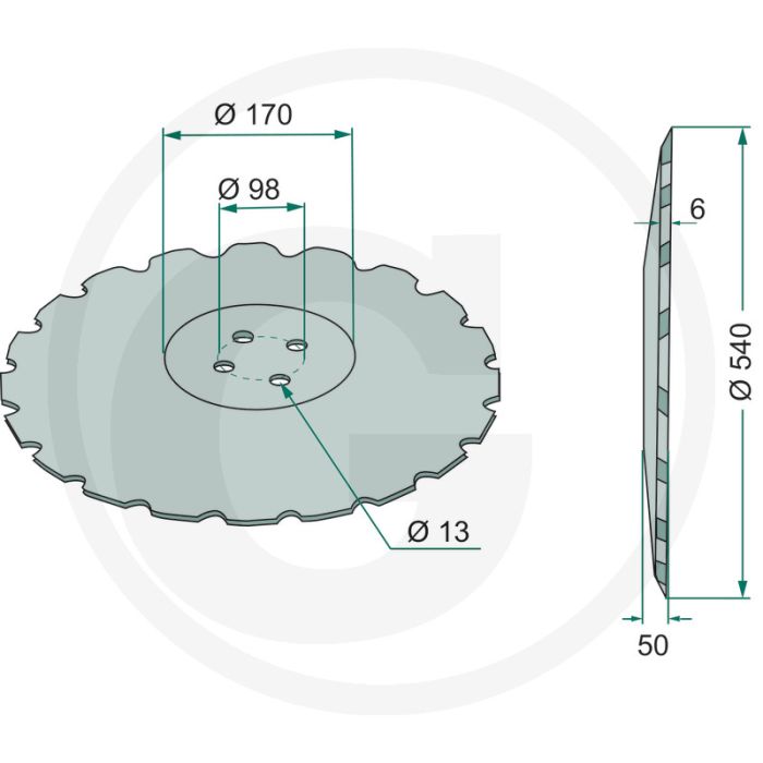 Eggeschijf getand, Ø: 540 x 6 mm - 20 tanden