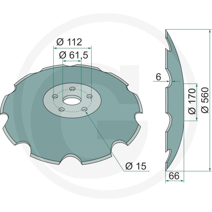 Schijf getand, Ø: 560 x 6 mm - aantal tanden: 10