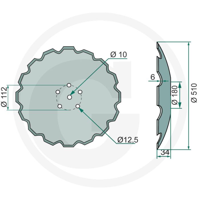 Schijf Ø: 510 x 6 mm - getand, 16 tanden, 112 mm gatafstand