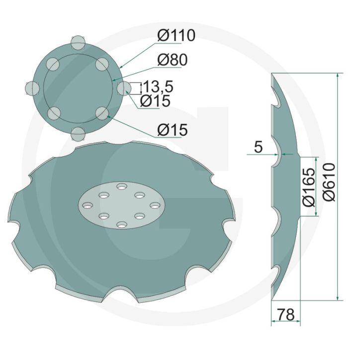 Eggeschijf getand, Ø: 610 x 5 mm - aantal tanden: 11