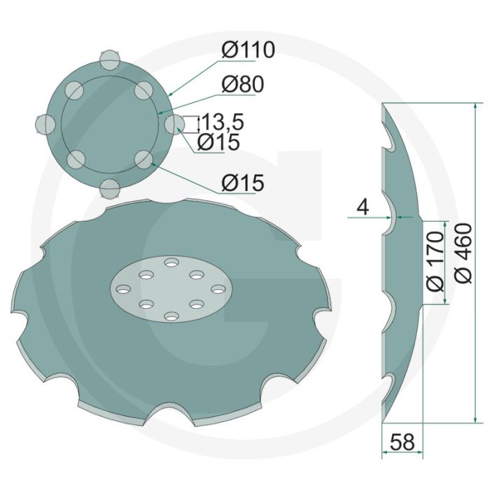 Eggeschijf getand, Ø: 460 x 4 mm - 10 tanden