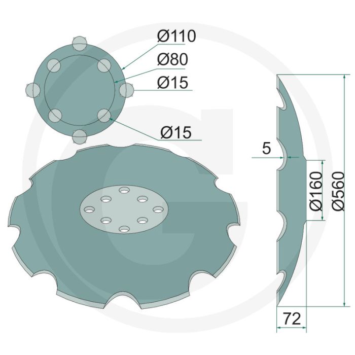 Eggeschijf getand, Ø: 560 x 5 mm - 10 tanden