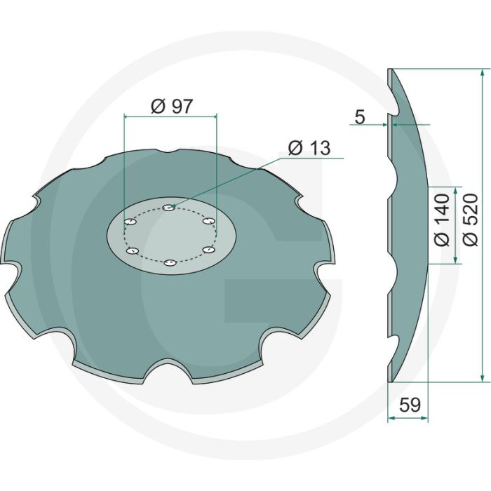 Eggeschijf getand, Ø: 520 x 5 mm - 8 tanden