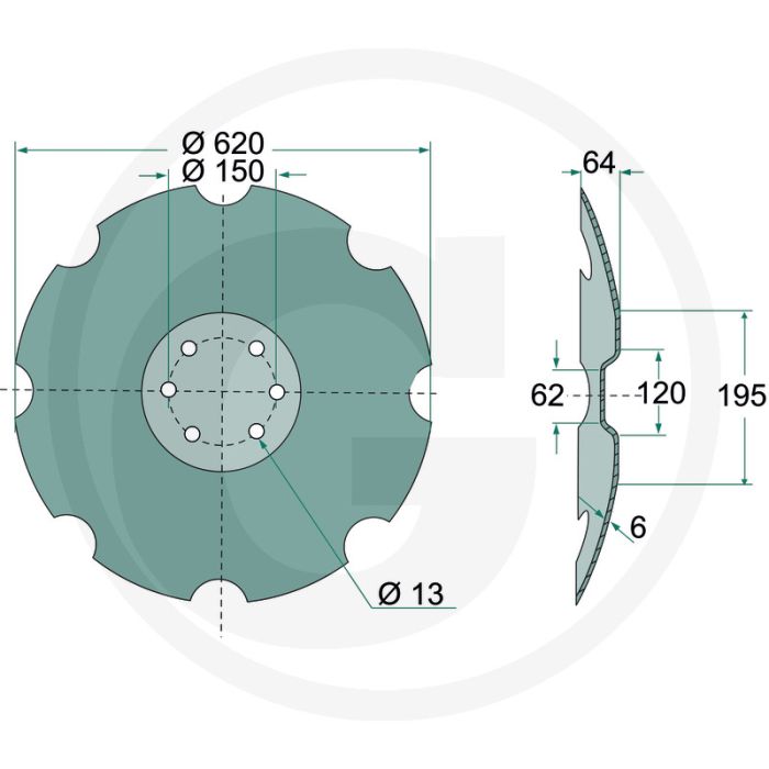 Eggeschijf getand, Ø: 620 x 6 mm - 10 tanden