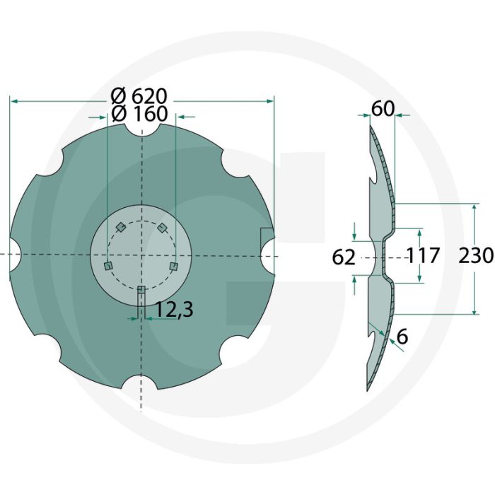 Eggeschijf getand - Ø 620 mm, 8 tanden, lemken, 5 boringen