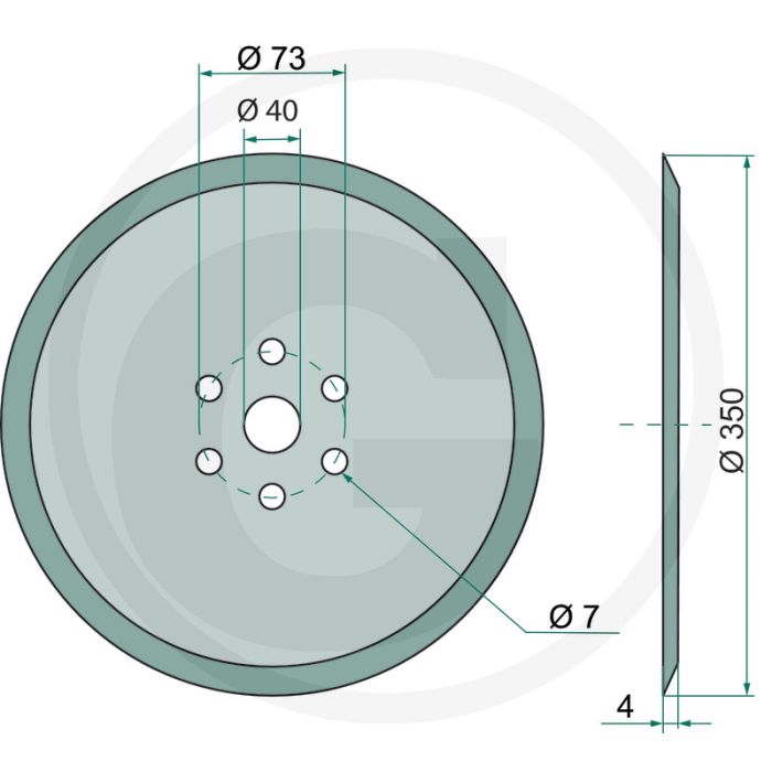 Schijfkouter glad, Ø: 350 x 4 mm - buiten-Ø: 350mm