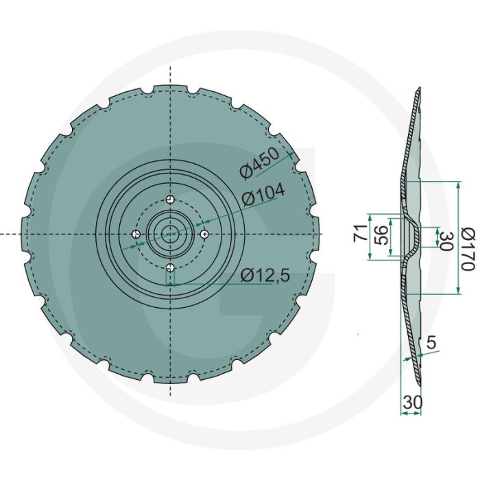 Zaaischijf getand, Ø: 450 x 5 mm - 20 tanden