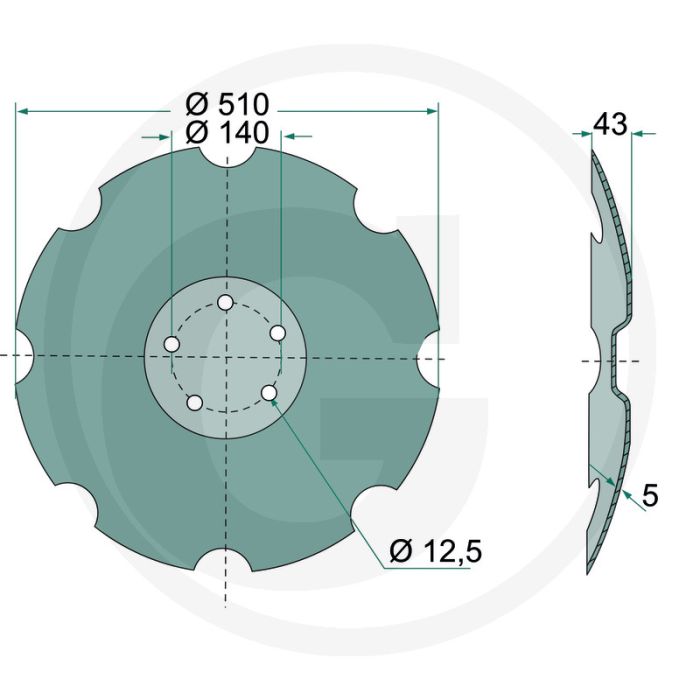 Eggeschijf getand, Ø: 510 x 5 mm - 10 tanden