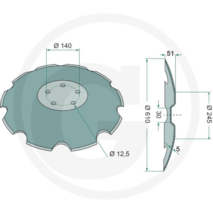 Eggeschijf getand, Ø: 610 x 5 mm - 10 tanden