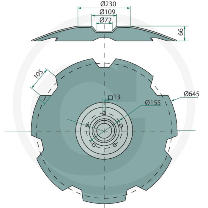 Eggeschijf getand, 645 x 6 mm - 7 tanden