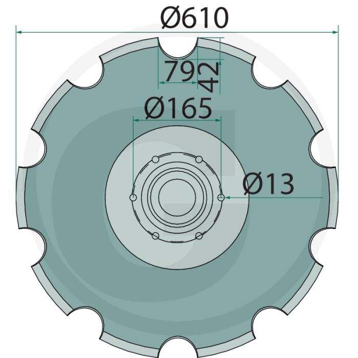 Schijf getand, Ø: 610 x 6 - 10 tanden