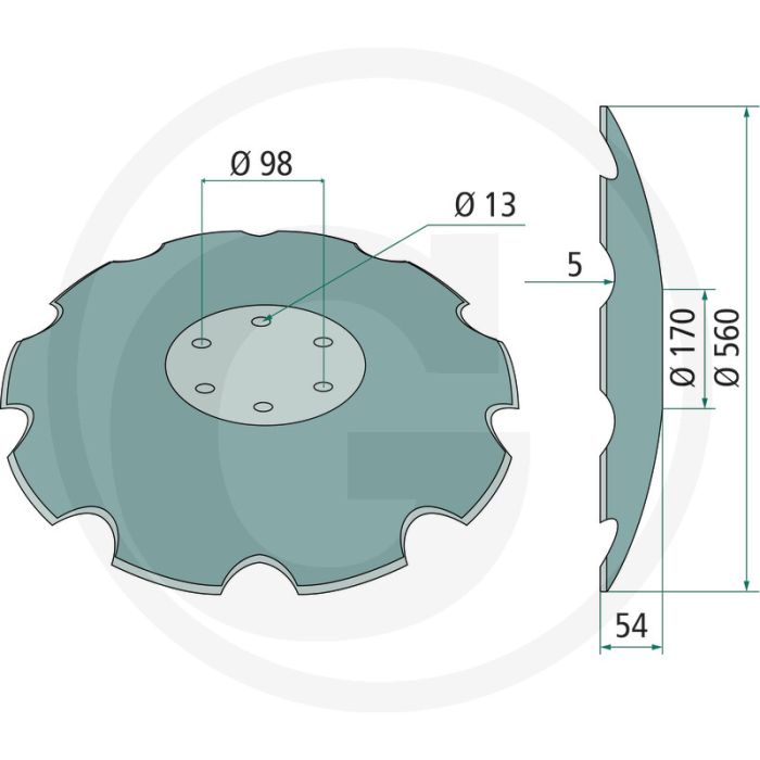 Eggeschijf getand - buiten-Ø: 560mm, dikte: 5mm, aantal tanden: 10
