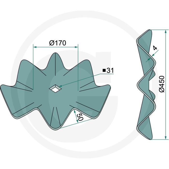 Snijschijf gegolfd, Ø: 450 x 4 mm - buiging: 50 mm