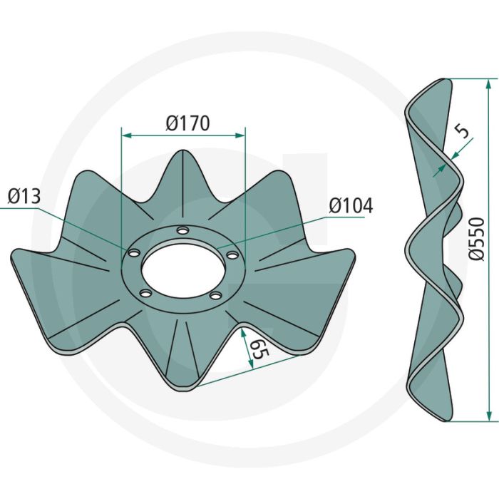 Snijschijf gegolfd, Ø: 550 x 5 mm - gatafstand-Ø: 140 mm