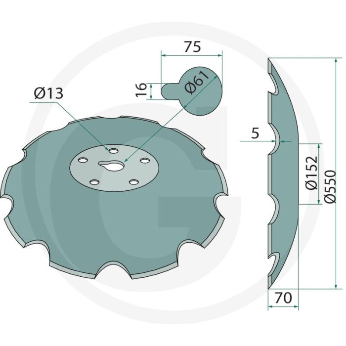 Eggeschijf getand - buiten-Ø: 550mm, dikte: 5mm, aantal tanden: 10