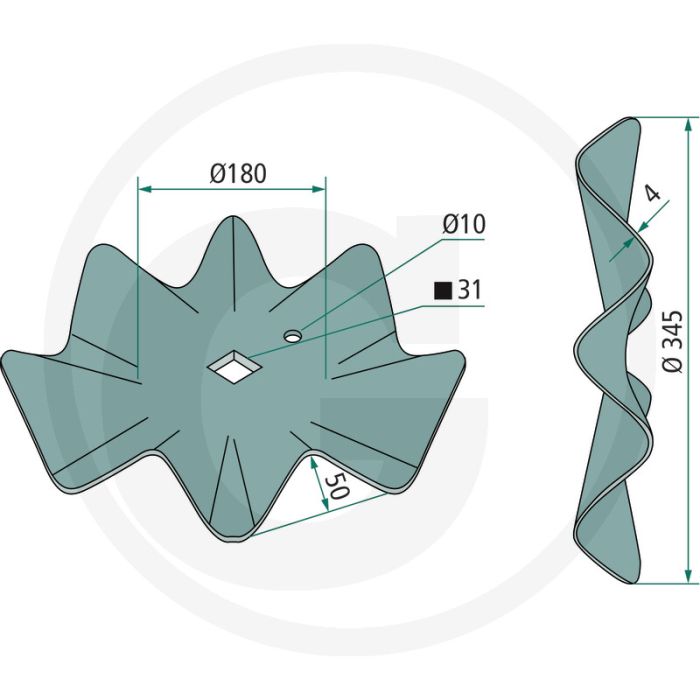 Snijschijf gegolfd, Ø: 345 x 4 mm - buiging: 50 mm