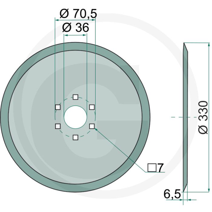 Kouterschijf glad, kunstsmest, Ø: 330 x 4 mm - buiten-Ø: 330mm