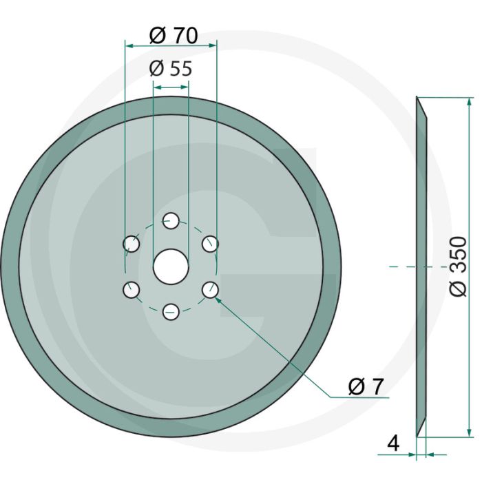 Schijfkouter glad, Ø: 350 x 4 mm binnen Ø: 55 mm - gatafstand-Ø: 70