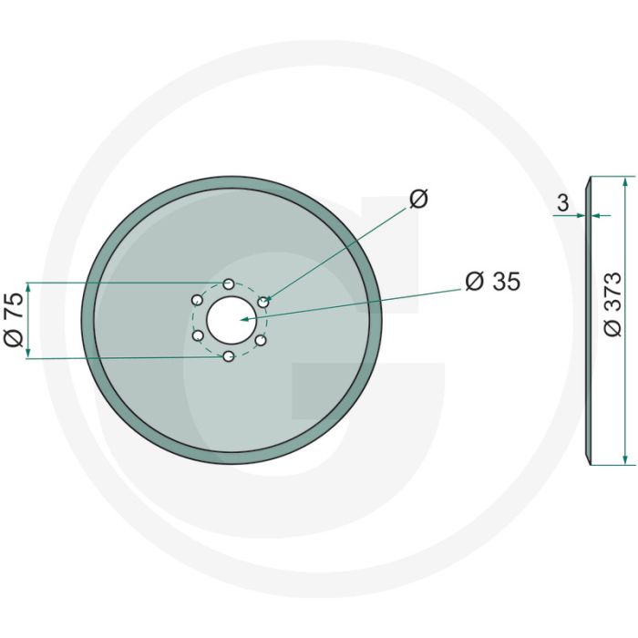 Schijf buiten-Ø: 373 mm binnen-Ø: 35 mm gatafstand-Ø: 75 mm - aantal boringen: 6