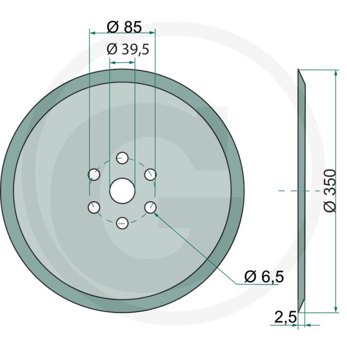 Zaaischijf glad, Ø: 350 x 2,5 mm - buiten-Ø: 350mm