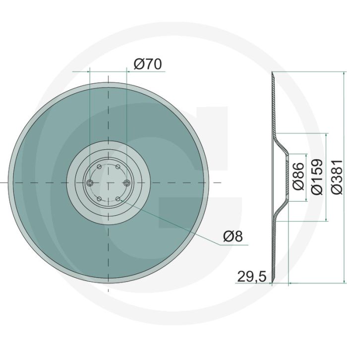 Schijfkouter glad, Ø 381 x 4 mm - buiten-Ø: 381mm