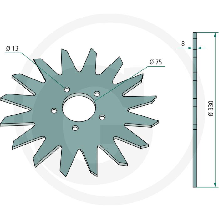 Reibahle Ø: 330 x 8 mm - geriffelt, 16 Zähne, 5 Bohrungen