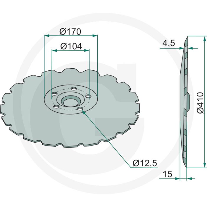 Zaaischijf getand, Ø: 410 x 4,5 mm - 20 tanden