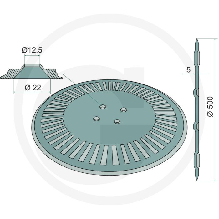 Schijfkouter gegolfd, Ø: 500 x 5 mm, 20” - gatafstand-Ø: 100 mm