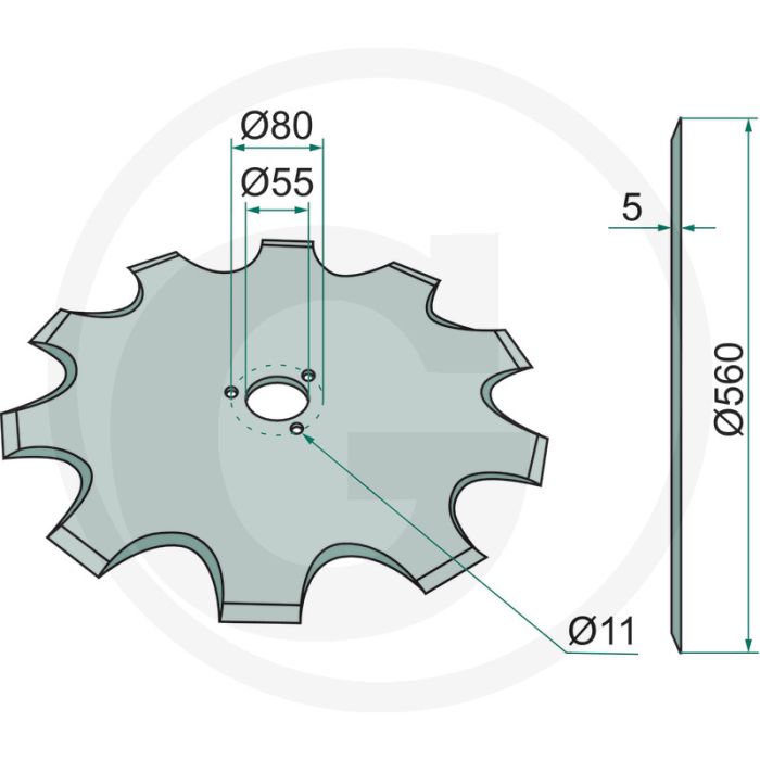 Schijfkouter getand, Ø: 560 x 5 mm, 20” - aantal tanden: 10