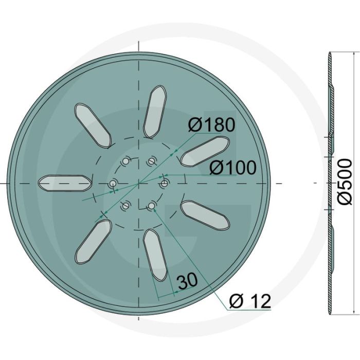 Disque à boulons lisse - Ø extérieur : 500mm, épaisseur : 5mm, espacement des trous Ø : 100mm, perçage Ø : 12mm