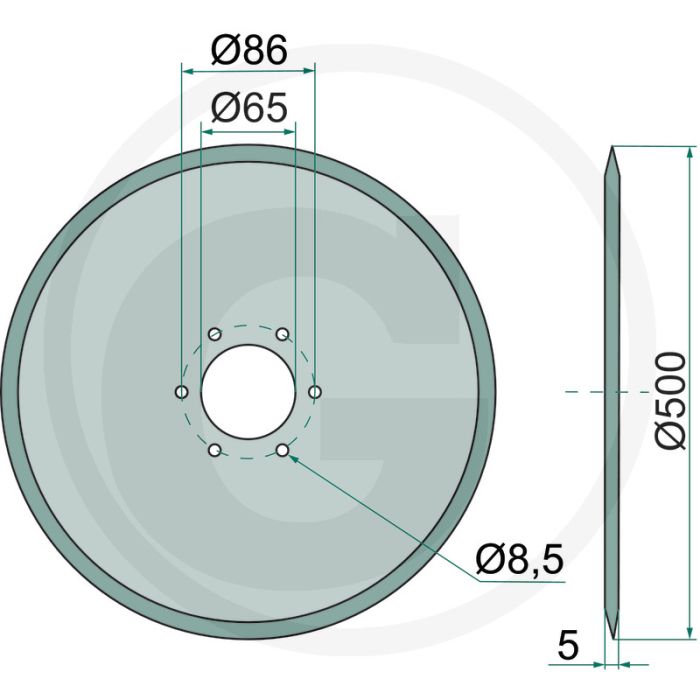 Kouterschijf glad, Ø: 500 x 5 mm - buiten-Ø: 500mm
